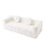 Canapé moderne 3 places en mousse, 84,6 cm, sans os, avec deux coussins ronds décoratifs, en polyester à poils longs doux au toucher, texture litchi, motif à carreaux.