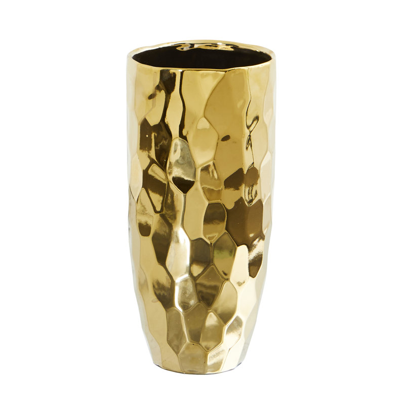 Vase de table en céramique Cevahir, Doré, H 10 po x l 5 po x P 5 po