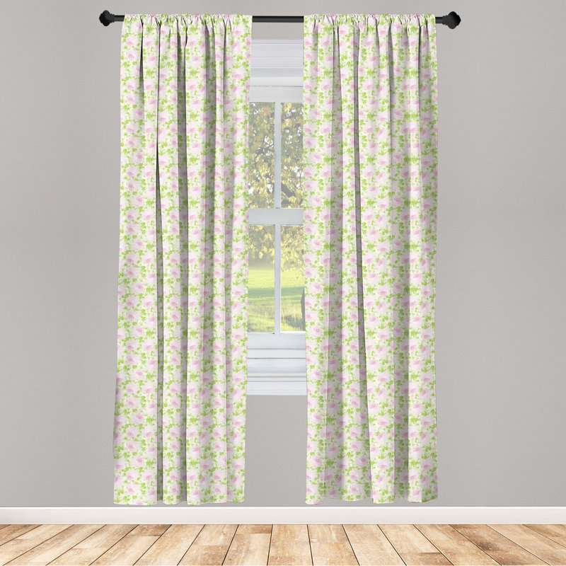 Rideaux à 4 panneaux Red Barrel Studio® Shabby Flora, rose pastel, vert pâle, L 56 po x L 84 po