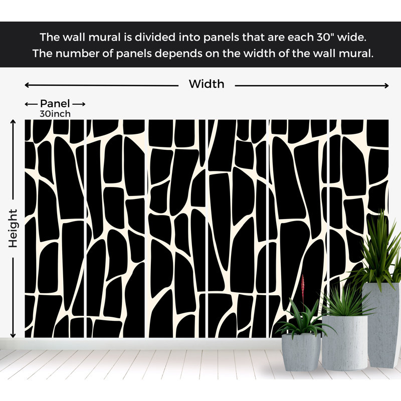 Murale abstraite pelez et collez Lakaisha - Motif géométrique noir, L 60 po x l 60 po