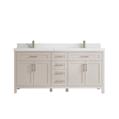 Cambridge 72 In. W X 22 In. D Double Sink Bathroom Vanity In Fine Grain With 2 In. Calacatta Laza Quartz