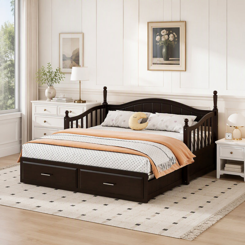 Lit de jour en bois avec lit gigogne et tiroirs de rangement, solution de couchage gain de place pour les chambres d'enfants et les chambres d'amis