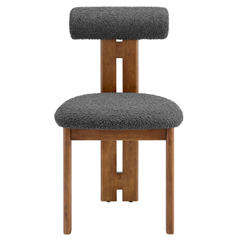 Torian Boucle Fabric Dining Chair Set Of 2, Charcoal, Walnut