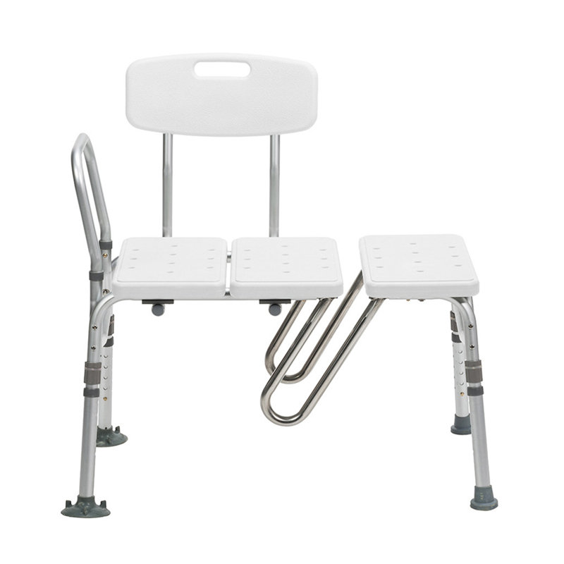 White Plastic and Aluminum Shower Transfer Bench with Curtain Guard