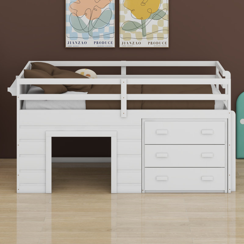 Lit mezzanine avec armoire et tablette, Blanc