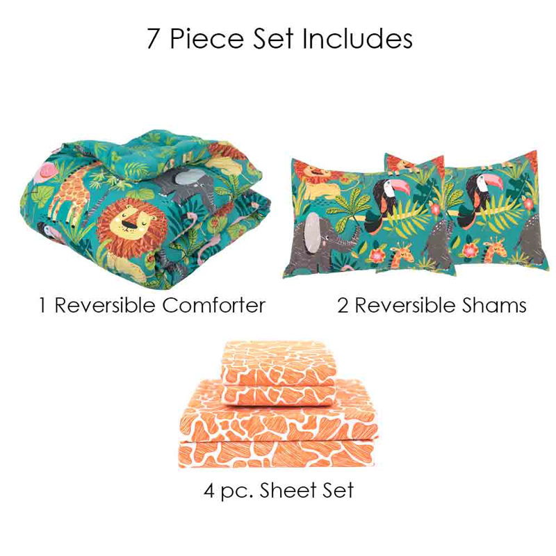 Jungle Safari Green and Orange Microfiber Twin Bed in a Bag Set