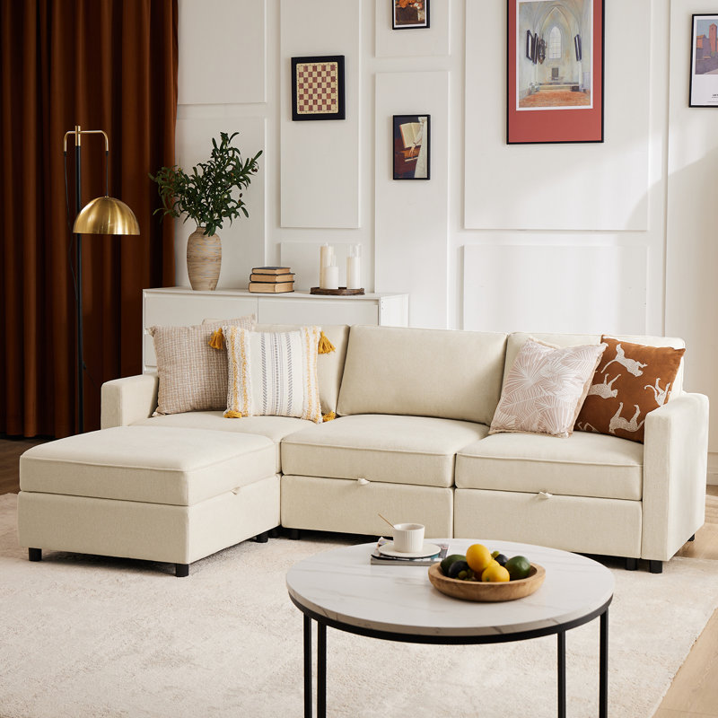 Tienna 4 - Piece Upholstered Modular Sectional Couch with Under Seat Storage