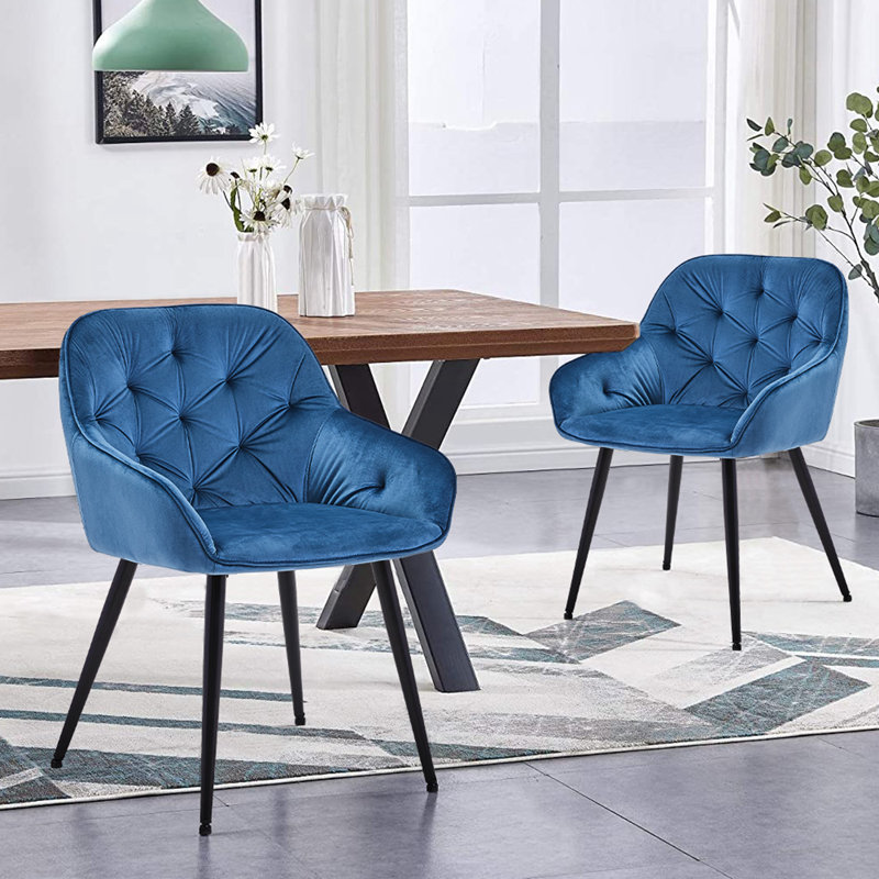 Waymire 49cm H Velvet Upholstered Side Chair, Blue