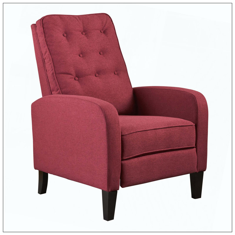 Fauteuil inclinable avec dossier en tissu capitonné et pieds en bois
