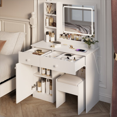 Fashion Vanity Desk With Mirror And Lights For Makeup, Vanity Mirror With Lights And Table Set