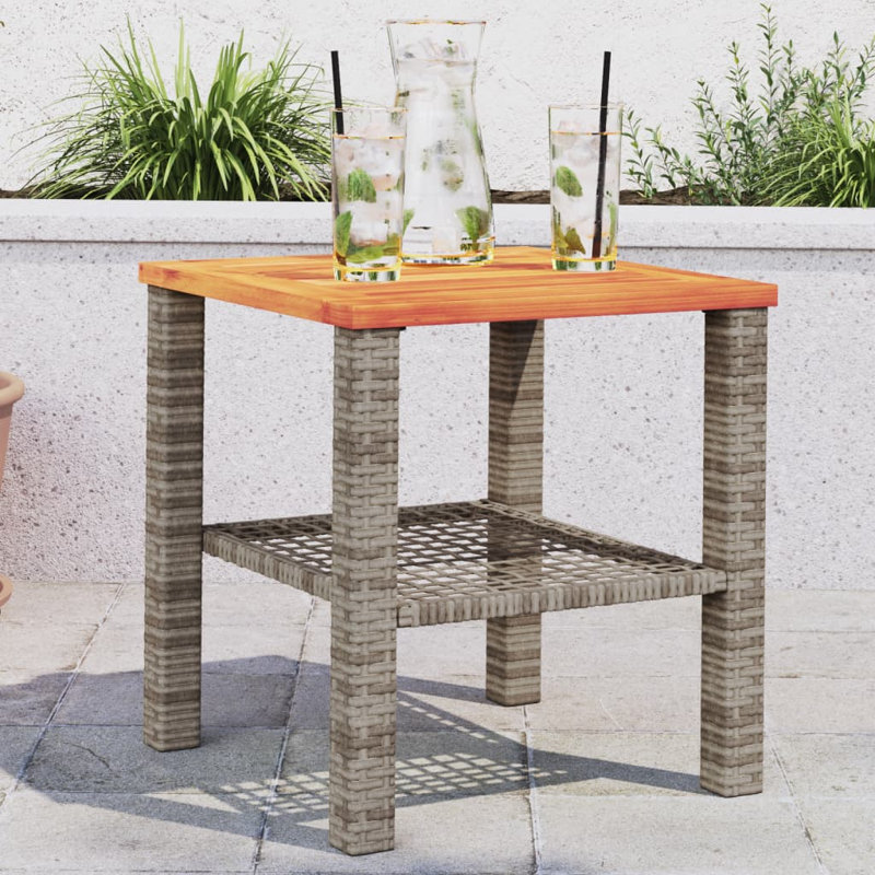 Bay Isle Home? Patio Table Poly Rattan Acacia Wood, Gray and brown
