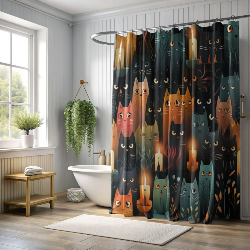 Rideau de douche Witchy Kitties - Premium, H 74 po x l 71 po