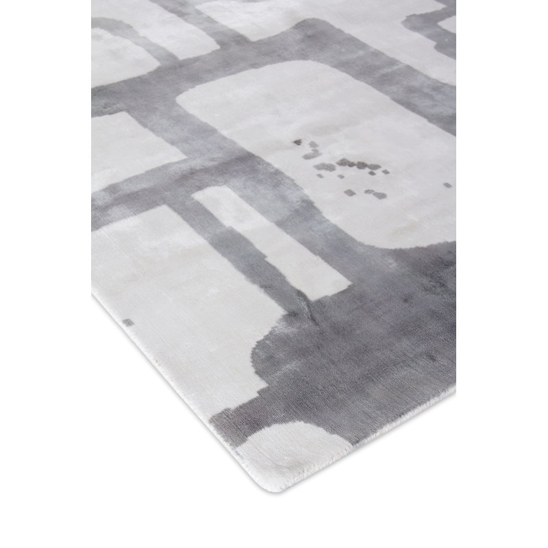 Koda Geometric Hand-Loomed Synthetic Ivory/Silver Area Rug, Rectangle 10' x 14'