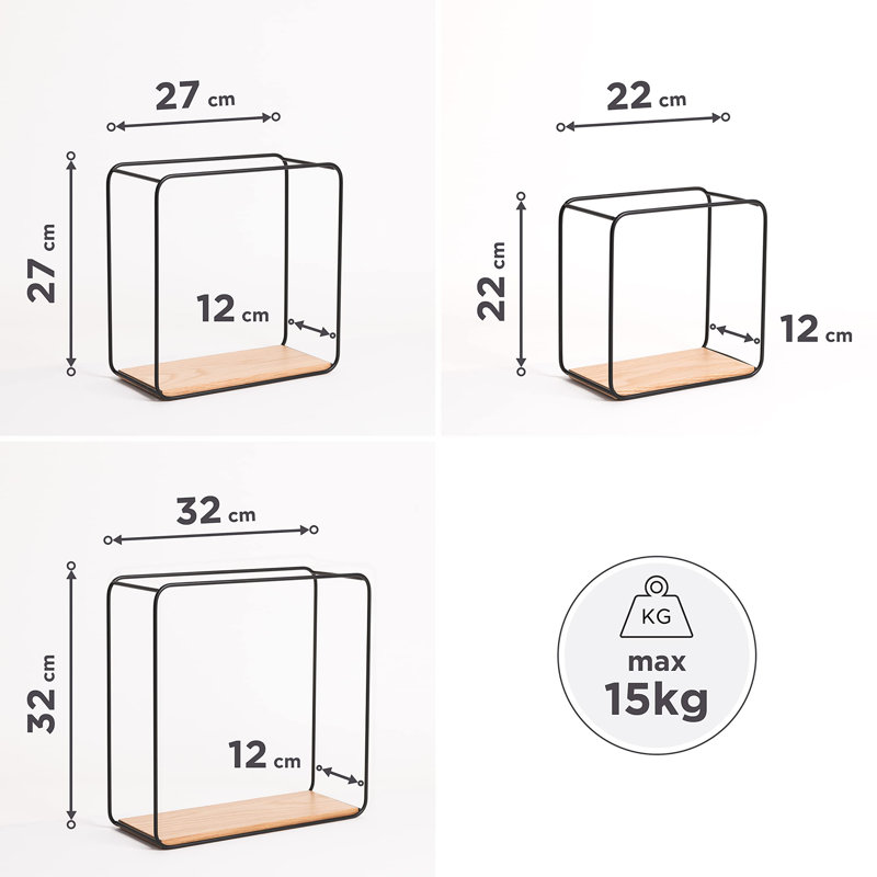 Amandip 3 Piece Square Floating Shelf, Oak