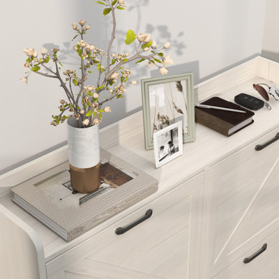 Armoire à chaussures 4 tiroirs, armoire de rangement mince, chêne blanc