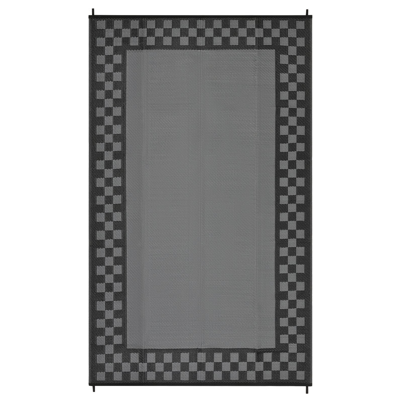Reversible Outdoor Area Rug, 9' x 18', Waterproof Woven Plastic Straw with Geometric Border, Lightweight & Easy-Clean Design for Patio, Deck, Balcony or Beach