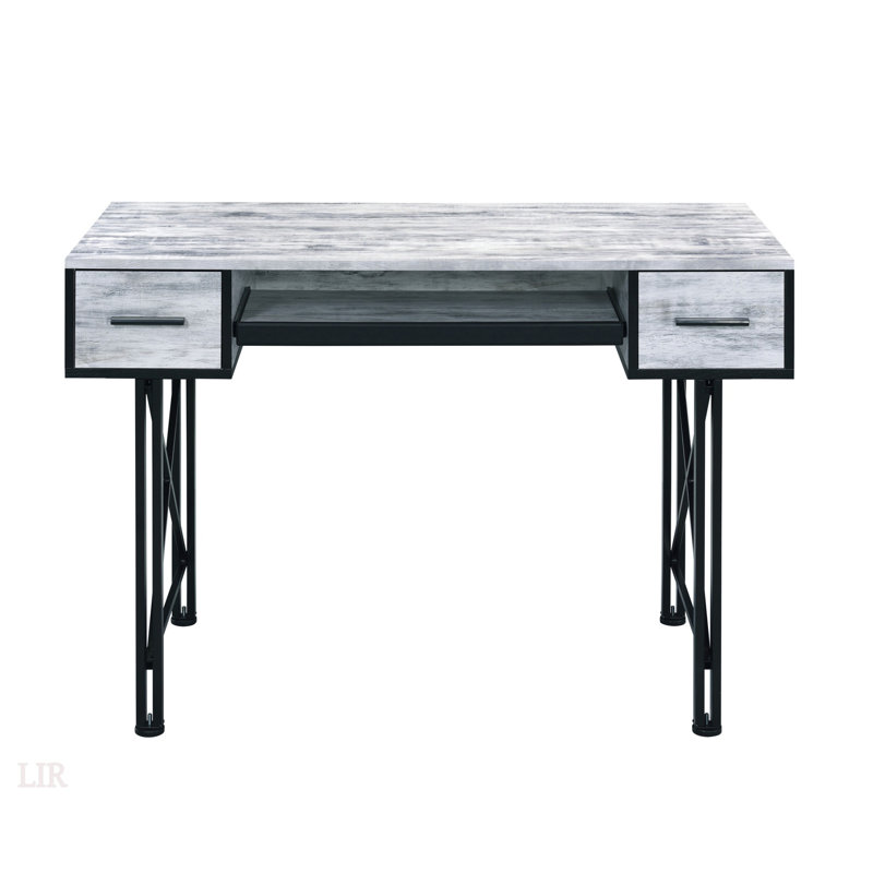 Bureau d'ordinateur antique blanc et noir avec surface de travail spacieuse et plateau à clavier pour une productivité accrue