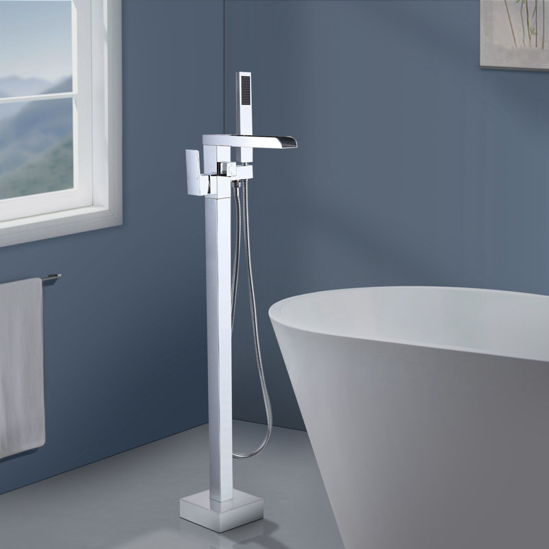 Topcraft Single Handle Floor Mounted Freestanding Tub Faucet with Handheld Shower, Chrome
