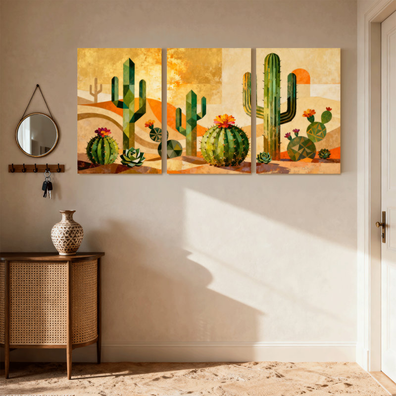 «Cactus Desert Cactus Landscape» avec 3 impressions sur toile, H 18 po x l 36 po