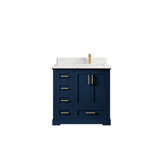 Boston 36 In. W X 22 In. D Right Offset Sink Bathroom Vanity In Navy Blue With Cove Edge Quartz