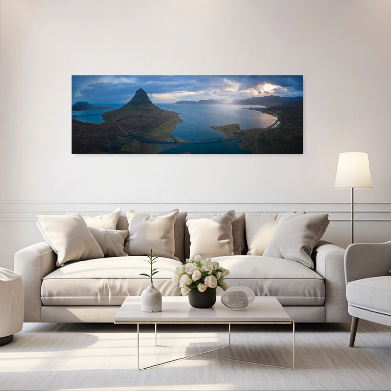 «Dramatic Kirkjufell Fjord Dramatic Peaceful Serene Coastal Landscape», art mural, H 20 po x l 60 po