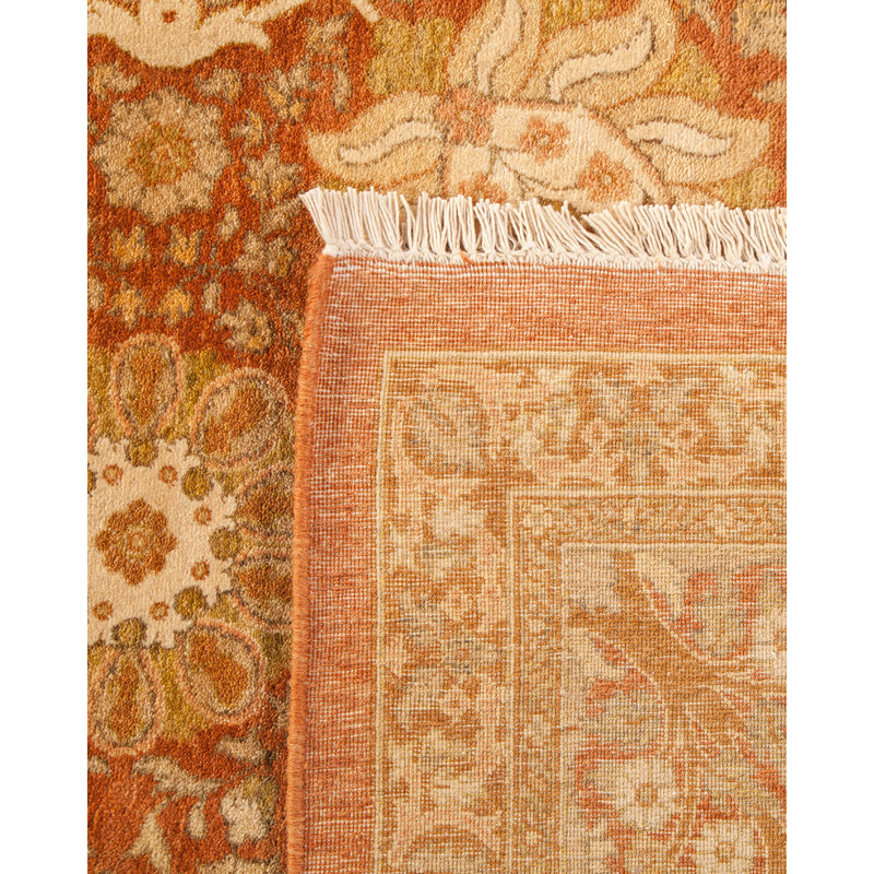 Tapis orange en laine noué à la main de conception unique 6 pi 1 po x 9 pi 5 po Keenan