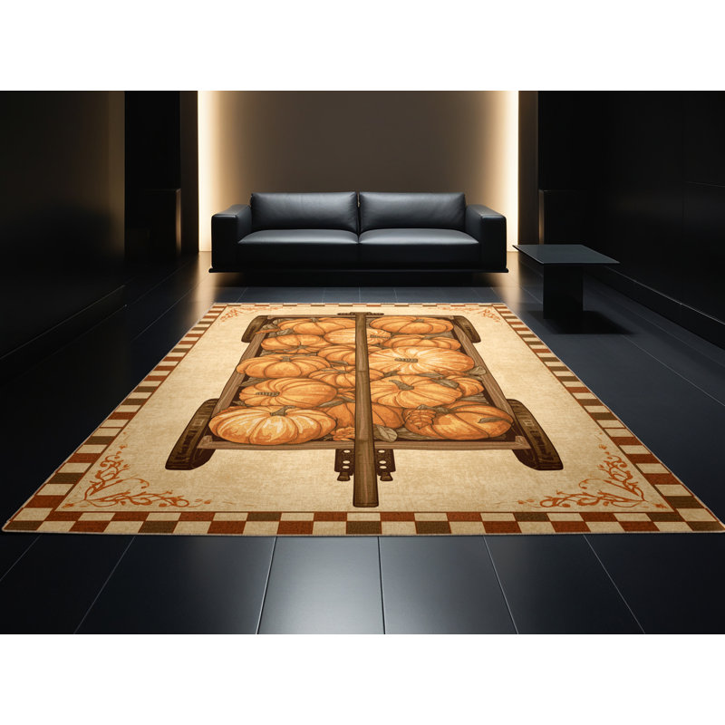 Soft Plush Finnell Thanksgiving Modern & Contemporary Abstract Area Rug in Brown – Beige Binding, 6x9