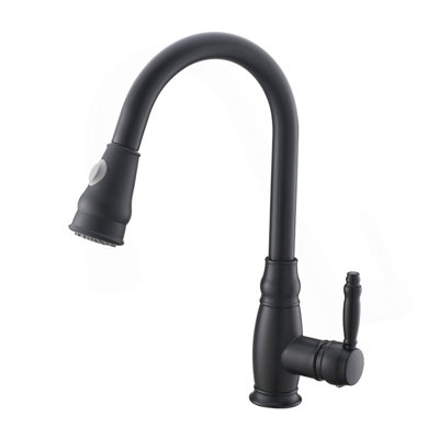 Commercial Black Kitchen Faucet With Pull Out Sprayer, Single Handle Single Lever Kitchen Sink Faucet