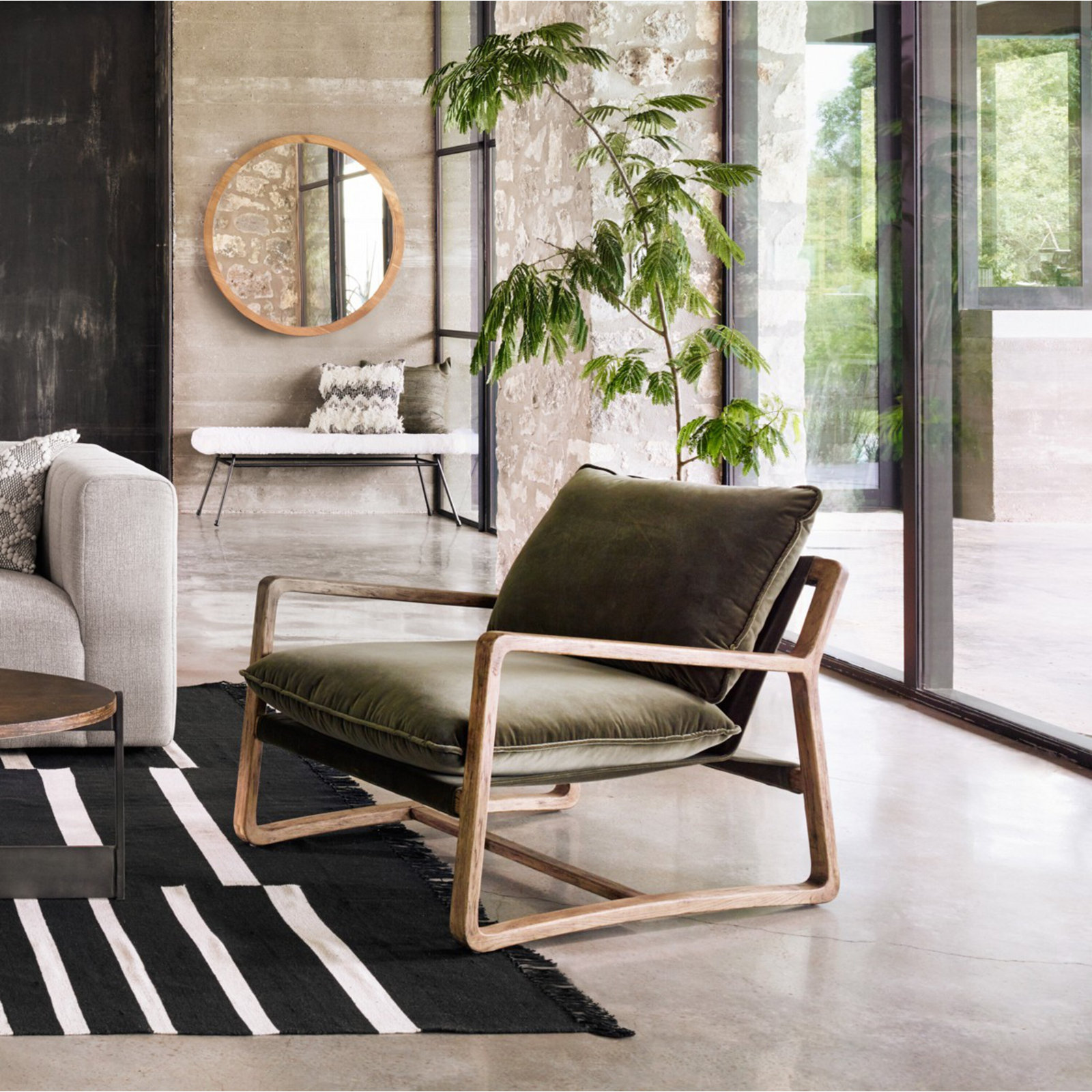 Goldberg Cotton Armchair, Toasted Umber, Surrey Olive Performance Velvet