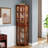 Corner Curio Cabinet With Lighting And 4 Adjustable Glass Shelves, Tempered Solid Wood Legs