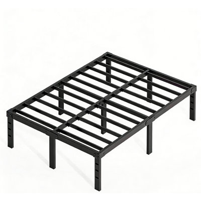 Structure de lit plateforme grand en métal 16 po avec rangement sous le lit de la tête de lit 3500 lb lattes en acier robustes sans sommier requis Assemblage sans bruit