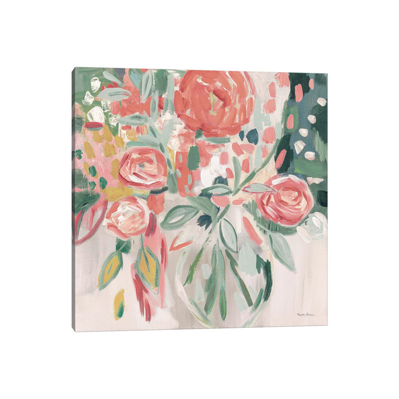 «Summer Pink Floral Modern» par Farida Zaman - peinture sur toile tendue, H 12 po x l 12 po x P 0,75 po