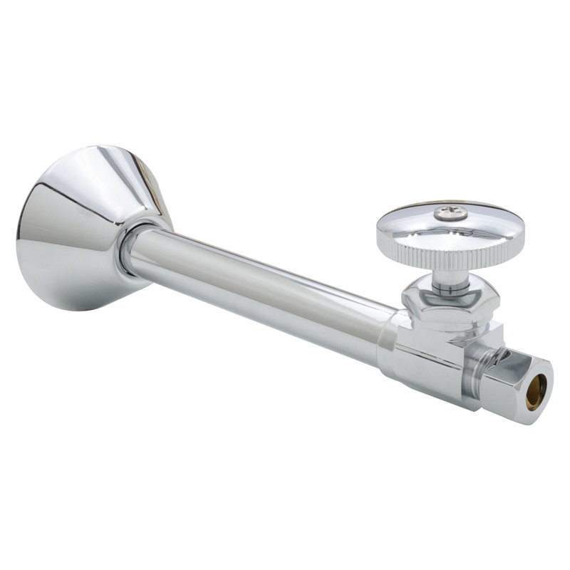 Poignée ronde à passage droit avec douchette ronde en cuivre 1/2 po x 3/8 po de diamètre extérieur, Chrome poli