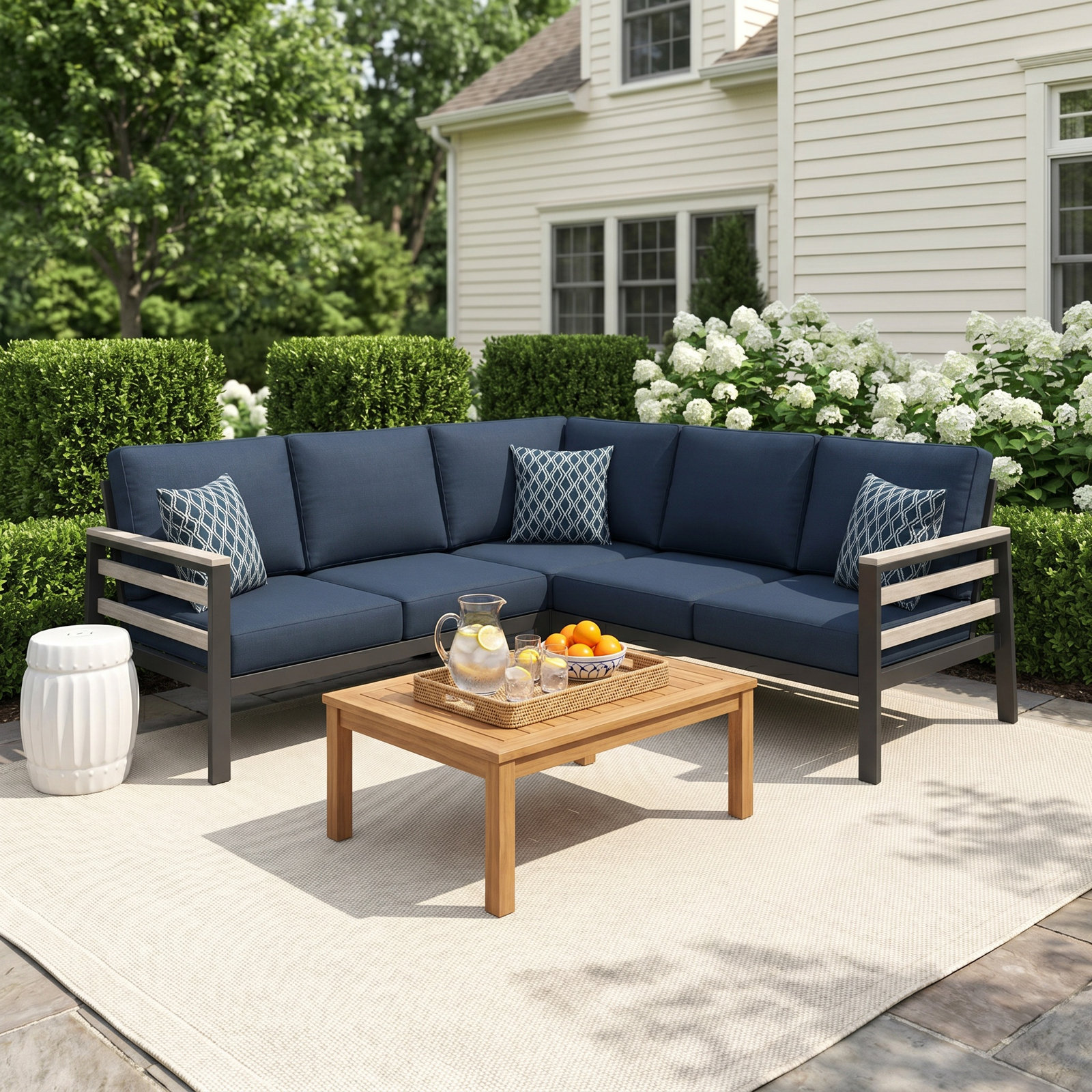Townsend 87" Sunbrella® Patio Sofa, Canvas Navy Sunbrella® Canvas, Geometric
