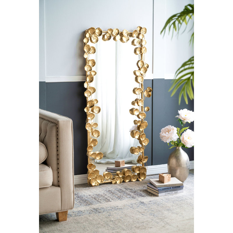 Miroir pleine grandeur de 61 po x 31 po avec accents de feuille d'or, plancher Miiror pour le salon, la chambre à coucher