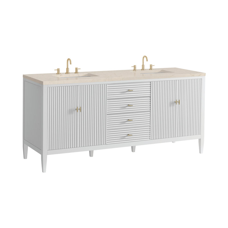 Myrrin 72'' W Double Vanity, Bright White, Carrara White, 8" Widespread