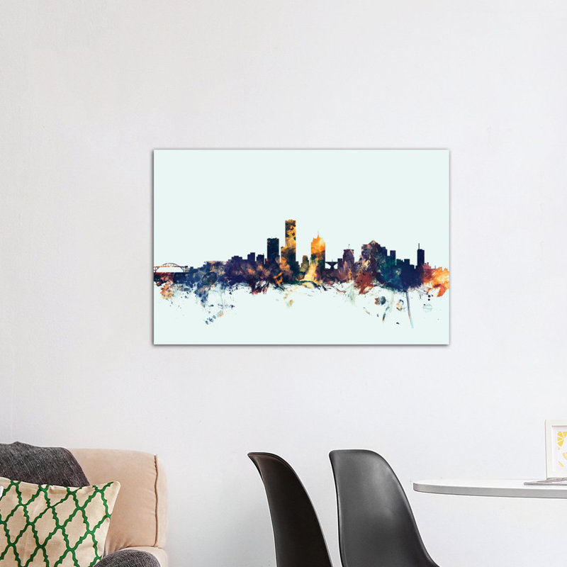 «Milwaukee, Wisconsin, USA On Blue» par Michael Tompsett - Estampe numérique sur toile tendue avec châssis, Toile tendue