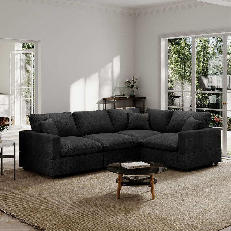 Ovaish 95.4'' Upholstered Sofa, Cloud Sofa, L Shaped Sectional Sofa Couch Modular Sofa for Living Room Office Apartment