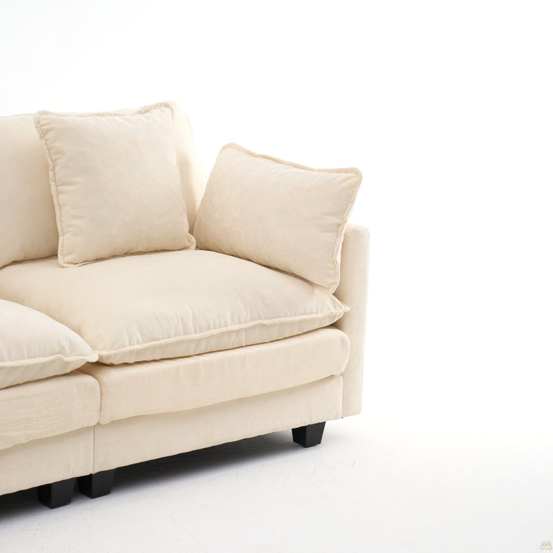 Canapé 3 places avec repose-pieds avec rangement, Beige