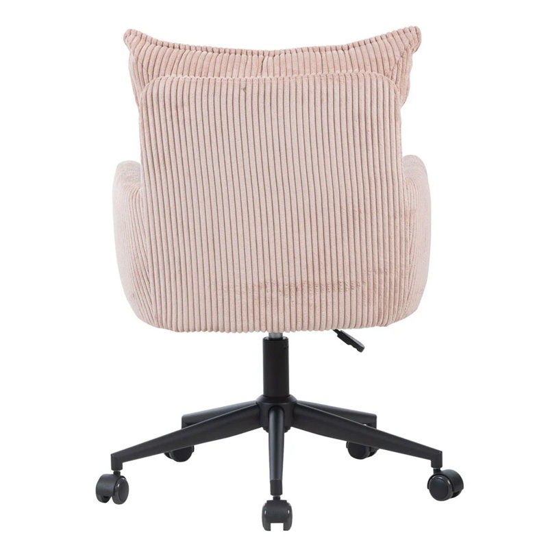 Winegar Swivel Vanity Chair With Wheels, Soft Velvet Fabric Tufted Cushioned Back, 360 Degree Spinning, Pink