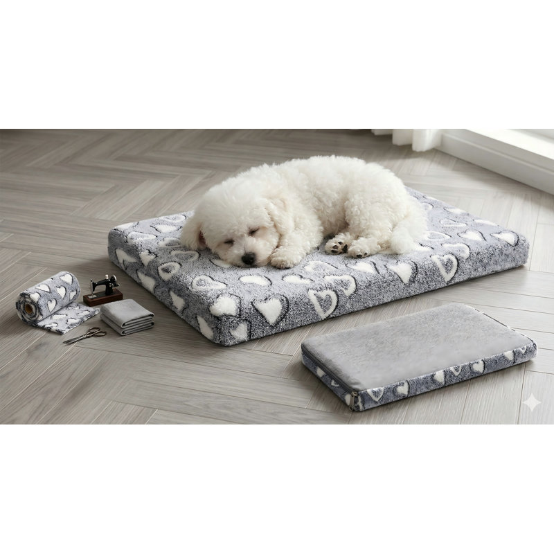Dual-Sided Temperature-Regulating Dog Crate Mat with Waterproof Internal Layer, Removable Machine-Washable Outer Cover, Supportive Structure Suitable for Small to Extra-Extra-Large Canines, Gray