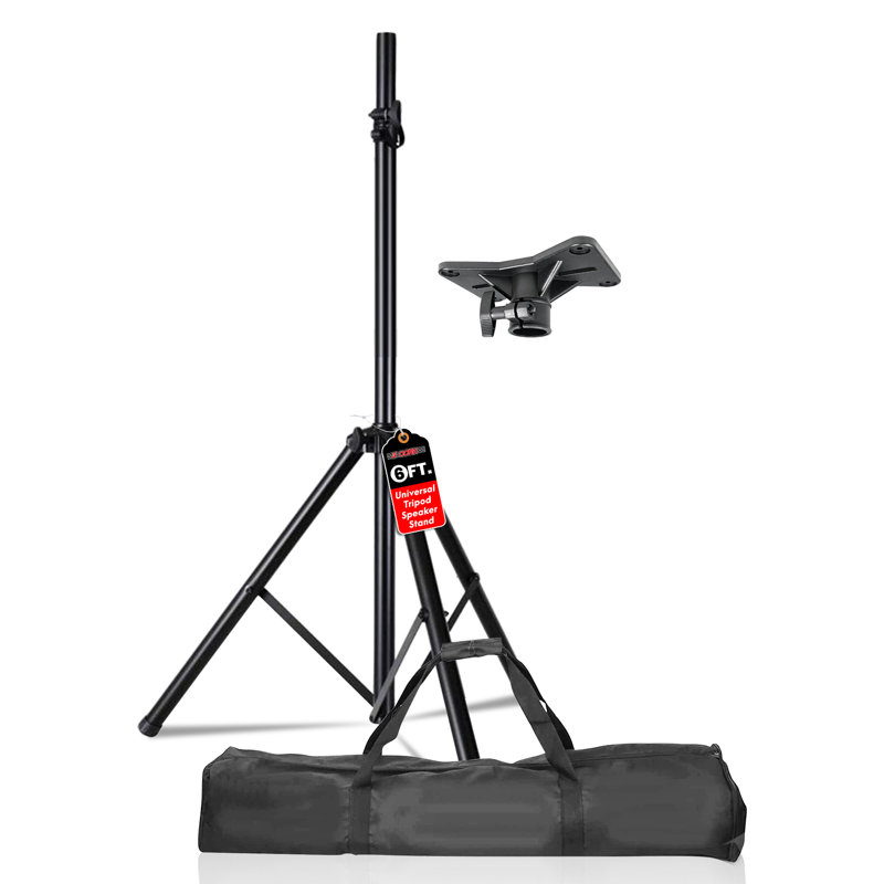 Tall Adjustable Black Steel DJ Speaker Stand with Tripod Base