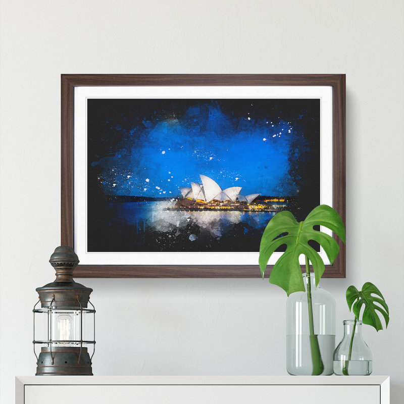 Sydney Opera House - Picture Frame Graphic Art Print, 45cm H x 63cm W x 2cm D, Walnut Framed