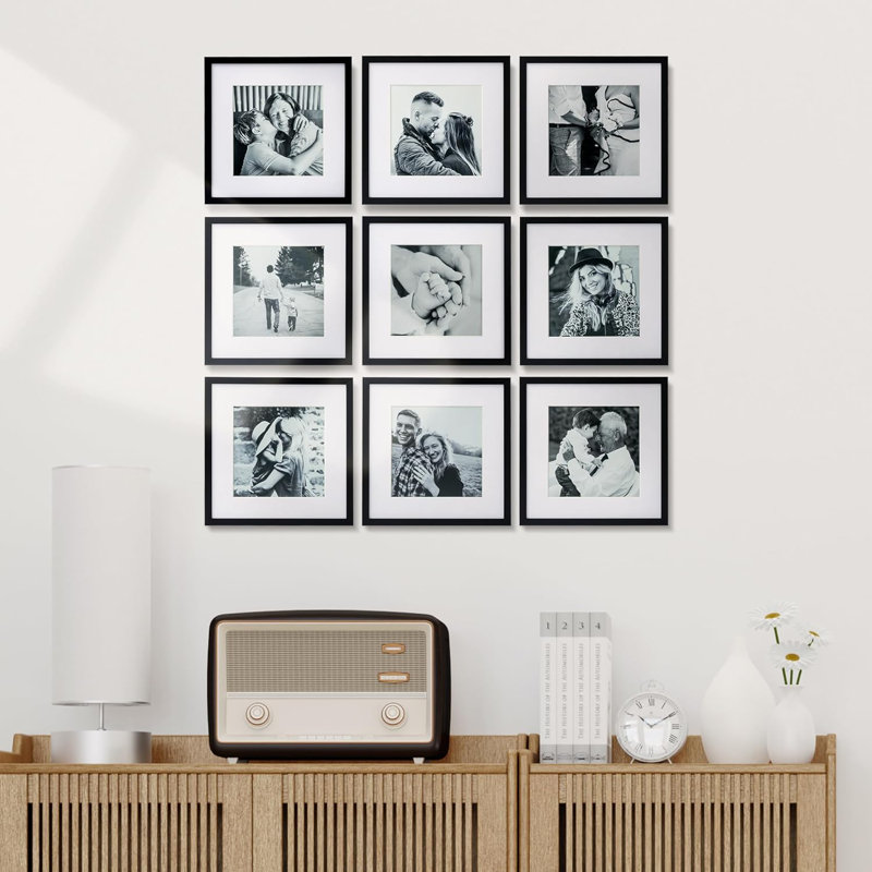 Shivangi 12x12 Square Matted Gallery Wall Frame Set-Set of 9, Black