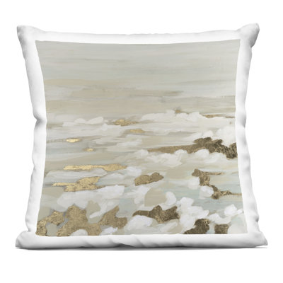 Gilded Surf Abstract Waves Decorative Printed Throw Pillow design by June Erica Vess