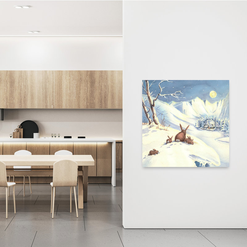 Rabbits Winter Moonlit Night Peaceful Tranquil Abstract Rabbit Forest Landscape Wall Art Print, 121.92cm H x 121.92cm W