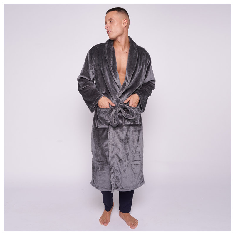 Gender Neutral Mid-Calf Bathrobe with Pockets, Black