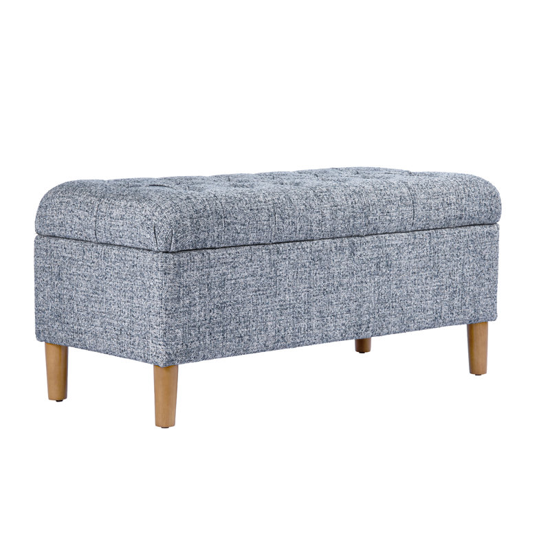 Banc de rangement à couvercle rabattable rembourré, Blue Gray Woven