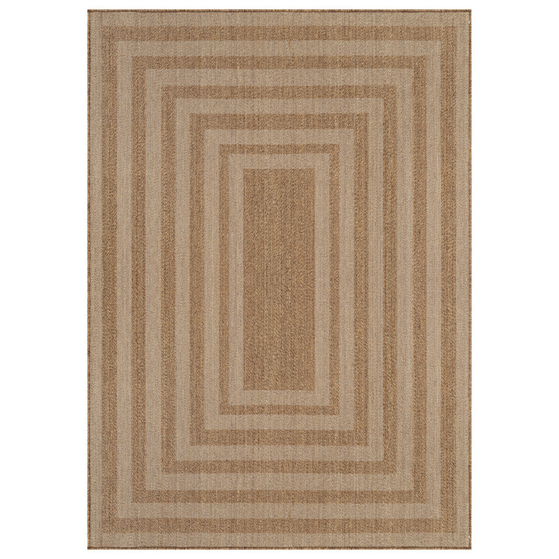 Geometric Sand/Natural Easy-Care Jute-Style Indoor/Outdoor Flat Woven Area Rug, Sand, Rectangle 7'10" x 10'