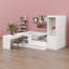 Lit plateforme en bois avec tiroirs, tablettes, bureau et garde-robe-842635087